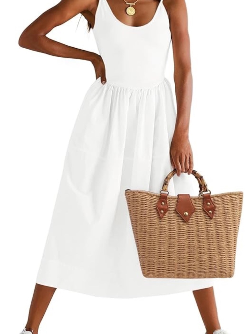 White Backless Ribbed Knit Poplin Maxi Dress XL